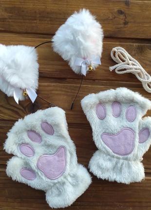 Перчатки кошачьи лапки, лапы кошки, митенки без пальцев