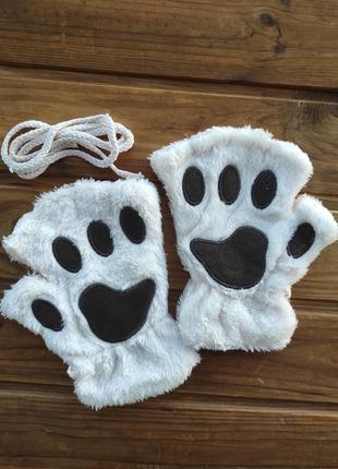 Перчатки кошачьи лапки, лапы кошки, митенки без пальцев