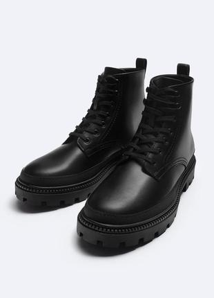 Однотонні чорні черевики чоловічі з шнурками zara new