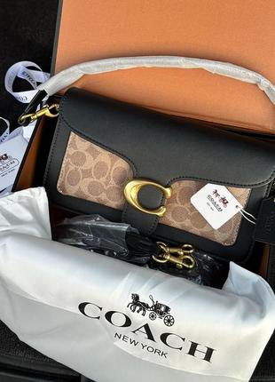 Женская сумка coach tabby black beige C4430 bag in signature canvas