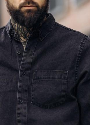 Чорна джинсова сорочка чоловіча7 фото