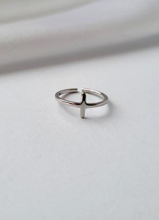 Кольцо серебряное женское колечко без камней крестик серебро 925 покрыто родием размер 12 - 15  к2/1014 0.70г