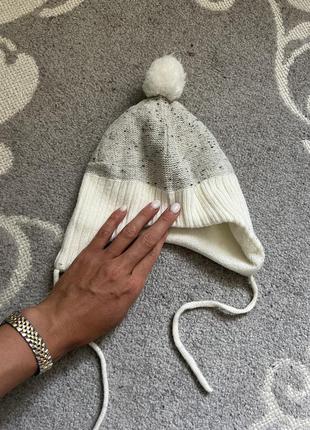 Шапка флисовый h&amp;m с бомбоном унисекс помпоном на завязках