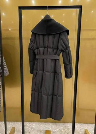 Пальто в стиле max mara длинное с поясом черное3 фото