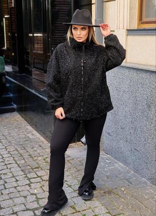 Черная женская курточка из букле с люрексовой нитью батал 48-54, 56-62, 66-72 размеры2 фото