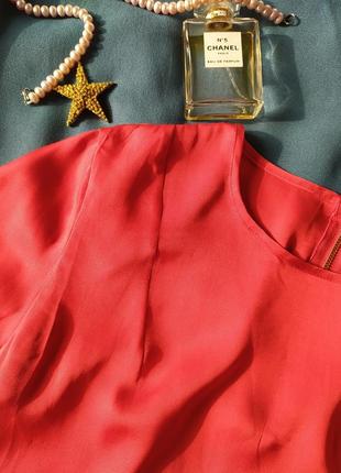 Яскрава червона червона шовкова блуза з баскою marville, стрейч шовк, рукав 3/43 фото
