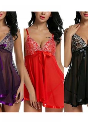 Прозрачный пеньюар с атласным бантиком