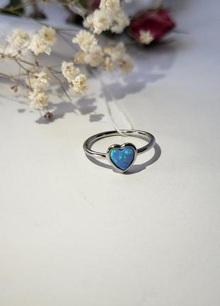 Кольцо серебряное женское колечко сердце с голубым опалом серебро 925 покрыто родием 16.5 размер кк2опг/1185