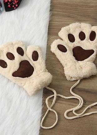 Рукавички лапки, плюшеві рукавиці без пальців, рукавички котячі лапки
