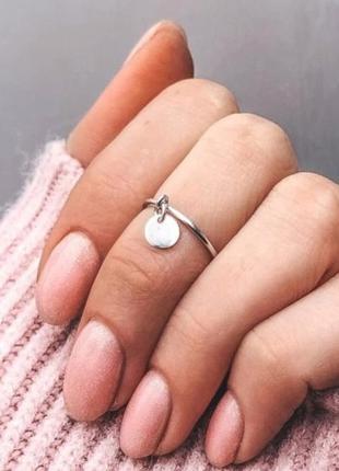 Кольцо серебряное женское колечко без камней монетка серебро 925 покрыто родием размер 12 - 15  к2/1041 0.90г2 фото