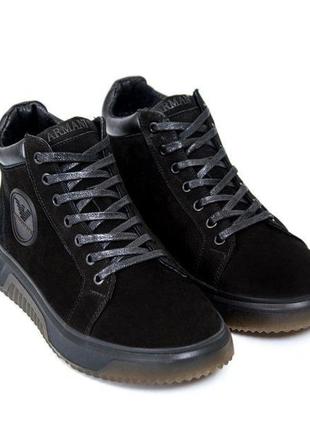 Кожаные зимние ботинки TOP armani чёрные