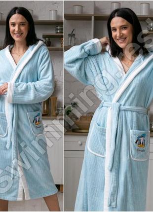 Жіночий банний халат мікрофібра смужка блакитний  donald