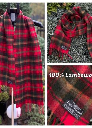 English tradition натуральний теплий 100% lambswool шарф шерстяний клітинка