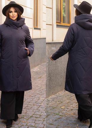 Теплая куртка с капюшоном большого размера супер батал пальто пуховик ветровка дождевик зима черная серая синяя фрез графит5 фото