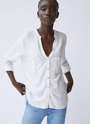 Сорочка рубашка віскоза біла легка zara s m 1971/165