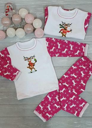 Детская теплая пижама с оленями для девочек с начесом2 фото
