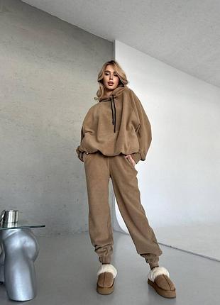 Теплий флісовий спортивний костюм ❄️ жіночий прогулянковий костюм вільного крою оверсайз