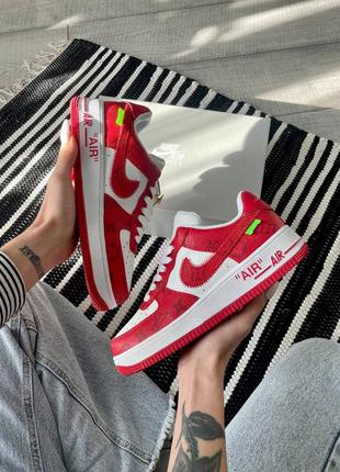 Louis vuitton nike air force 1 low by virgil abloh white red1 фото