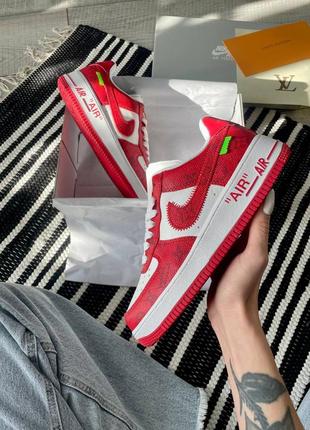 Louis vuitton nike air force 1 low by virgil abloh white red7 фото