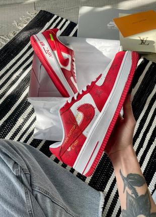 Louis vuitton nike air force 1 low by virgil abloh white red8 фото