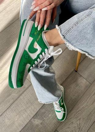 Louis vuitton nike air force 1 low by virgil abloh white green1 фото