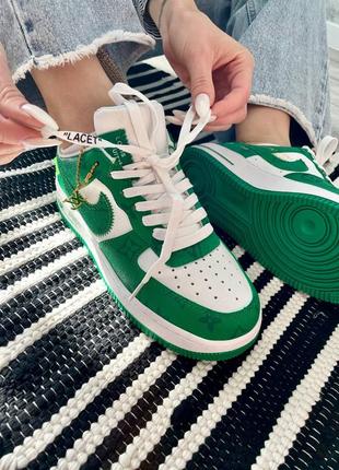 Louis vuitton nike air force 1 low by virgil abloh white green5 фото