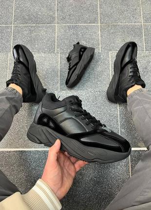 Чоловічі шкіряні зимові кросівки на хутрі, чорні5 фото