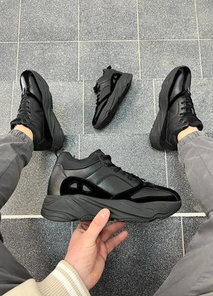 Чоловічі шкіряні зимові кросівки на хутрі, чорні6 фото