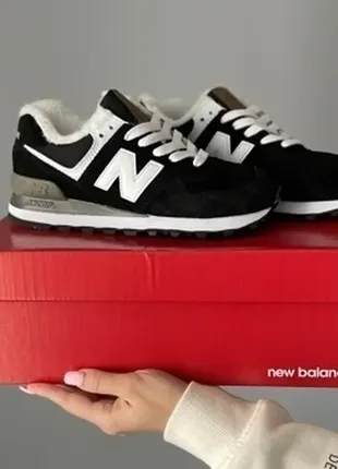 Кросівки зимові ❄️ new balance 574 low black/whitе (хутро)