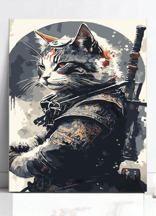 Картина за номерами "art store" кіт самурай (з лаком) розміром 40х50 см1 фото