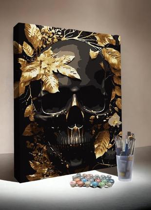 Картина за номерами з галерейною натяжкою та металізованими фарбами 60х80 см ''art store'' золотий череп
