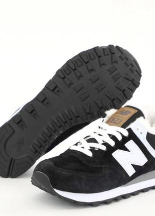 Чоловічі зимові шкіряні кросівки з хутром new balance 574 black white(42,44)3 фото
