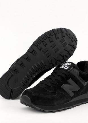 Зимові чоловічі шкіряні кросівки з хутром new balance 574 triple black winter(36-38,40-45)3 фото