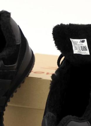 Зимові чоловічі шкіряні кросівки з хутром new balance 574 triple black winter(36-38,40-45)4 фото