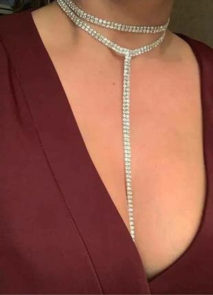 Чокер вечерний двойной серебро украшение ожерелье на шею