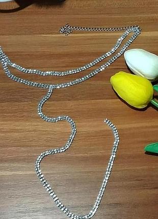 Чокер вечерний двойной серебро украшение ожерелье на шею