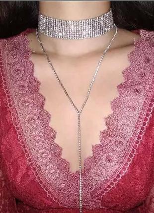 Чокер вечерние серебро украшение на шею1 фото