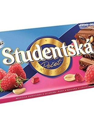 Шоколад молочний studentska, з малиною начинкою, 180 г