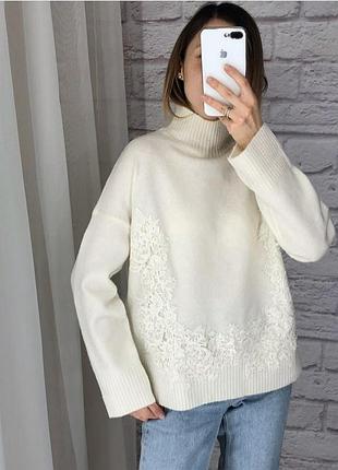 Шерстяний гольф свитер з мереживом marks and spencer