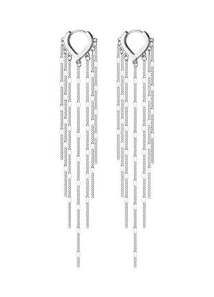 Серьги-кольца серебряные с цепочками, нарядные сережки с длиными цепочками, серебро 925 пробы6 фото