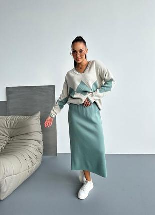 Жіночий теплий костюм двійка кофта і спідниця,женский костюм двойка юбка и кофта,трикотажний костюм,вʼязаний костюм,трикотажный костюм