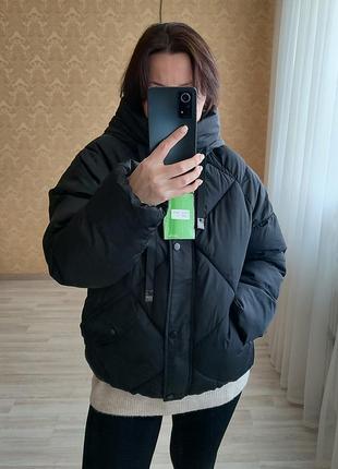 Куртка пуховик oversize пуффер с капюшоном осень зима.