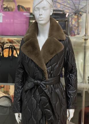 Альберто біні чорне пальто максі зимове пальто стьобане пальто з хутром норки7 фото