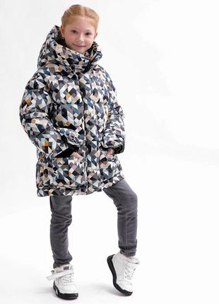 Детская зимняя теплая фирменная куртка пуховик экопух принтованый для девочек, подростков dt-8359-242 фото