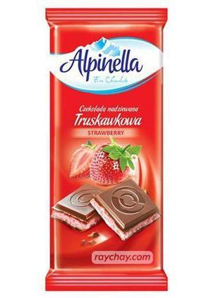 Шоколад молочный alpinella strawberry, с клубничной начинкой, 90 г