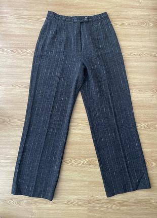 Штани брюки жіночі класичні прямі темно-сірі вовна шерсть в смужку