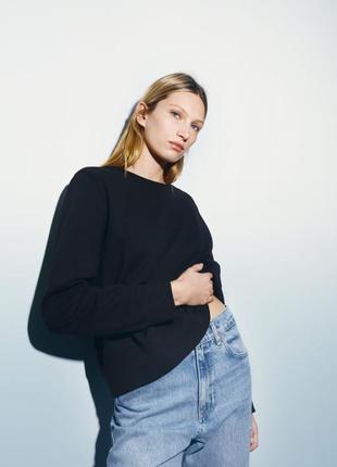Свитшот базовый худи на флисе кофта чёрный коттон zara s