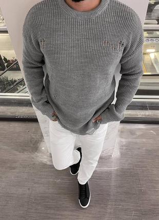 Мужской свитер серого цвета2 фото