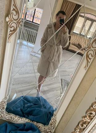 Эко шуба бежевая из меха кролика зимняя s m l искусственная шубка плюшевое пальто роскошная хаки белая xl3 фото