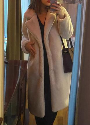 Эко шуба бежевая из меха кролика зимняя s m l искусственная шубка плюшевое пальто роскошная хаки белая xl6 фото